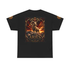 Aries Zodiac T‑Shirt — Mythic Ram Astrology Tee with 'ARIES' Emblem