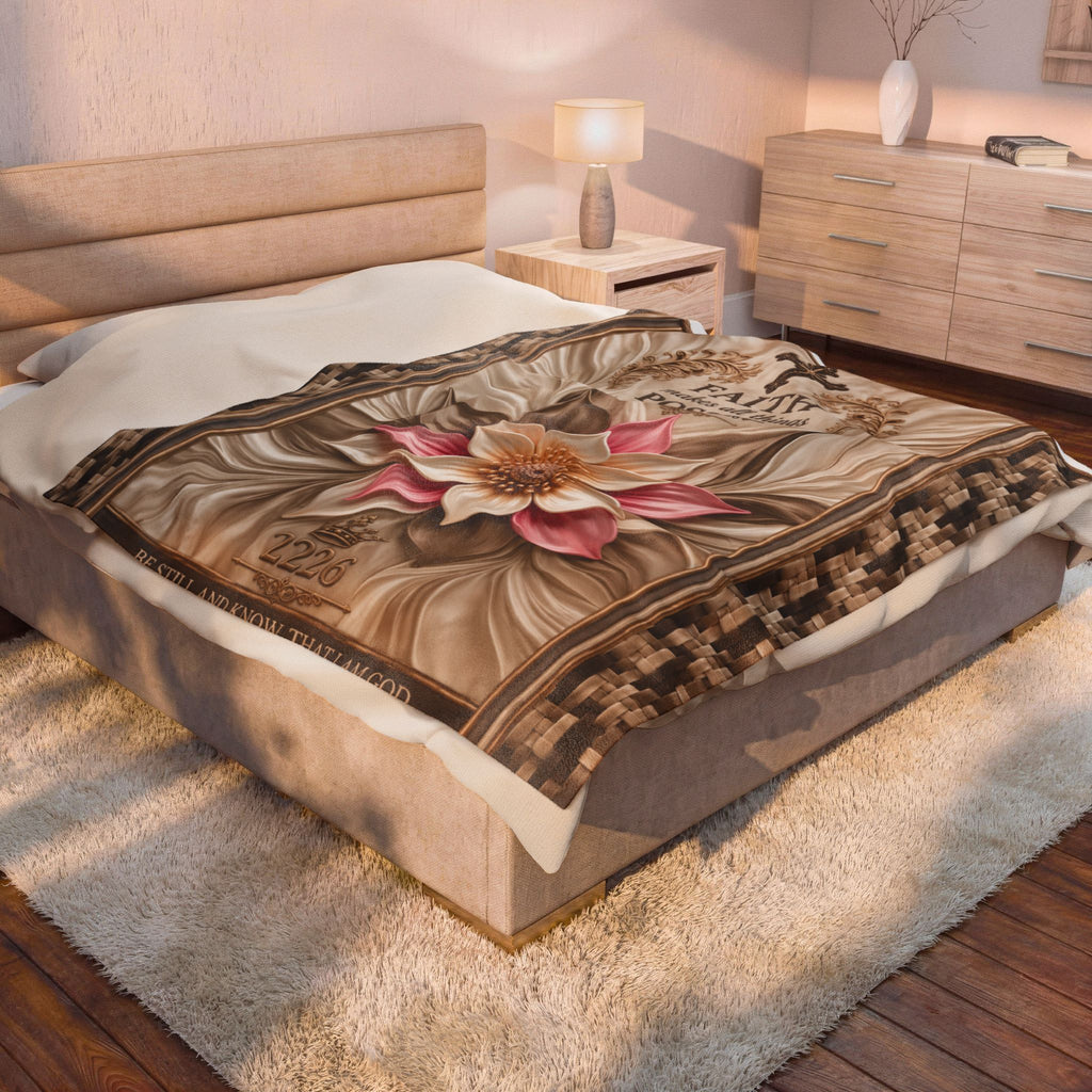 Faith Makes All Things Possible Velveteen Plush Blanket — Inspirational Floral Cross Throw
