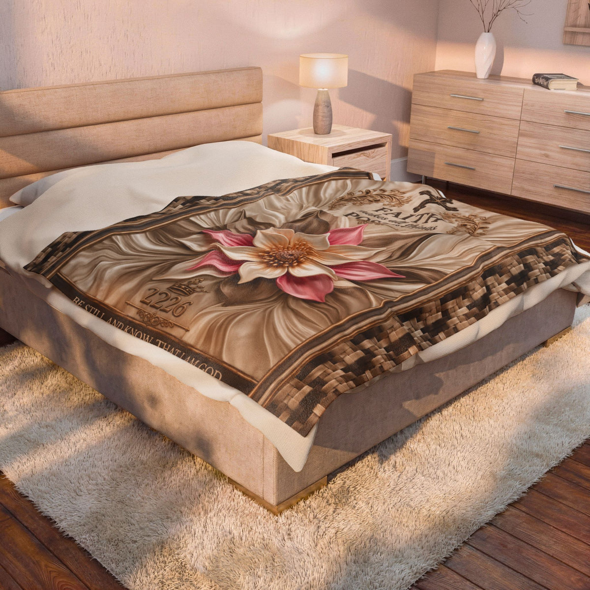 Faith Makes All Things Possible Velveteen Plush Blanket — Inspirational Floral Cross Throw