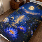 Velveteen Plush Blanket — Moonlit Lotus Lake Throw