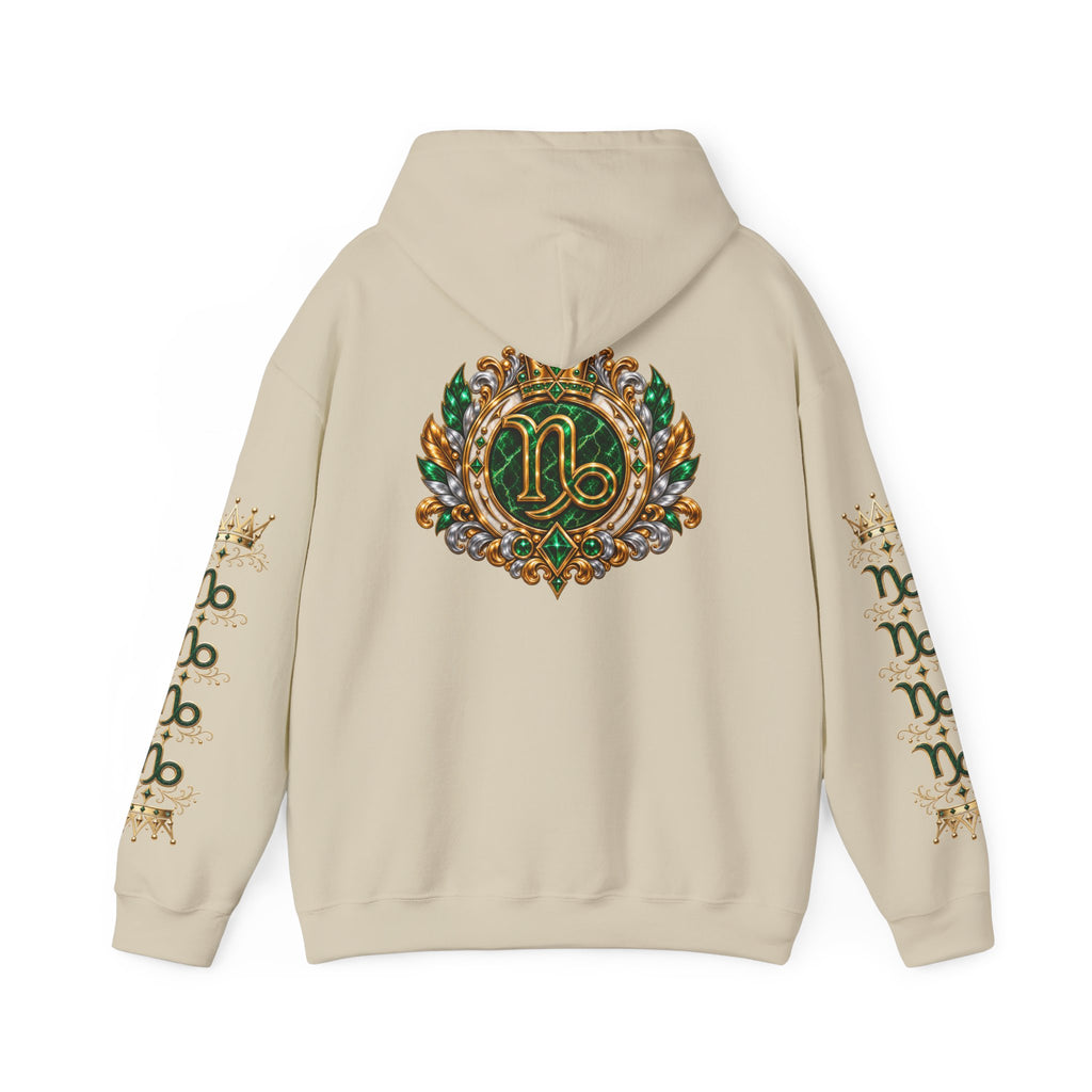 Capricorn Zodiac Crest Hoodie — Ornate Zodiac Virgo Emblem Hooded Sweatshirt