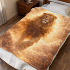 Lion of Light Velveteen Plush Blanket — Golden Majestic Lion Throw for Bedroom & Gifts