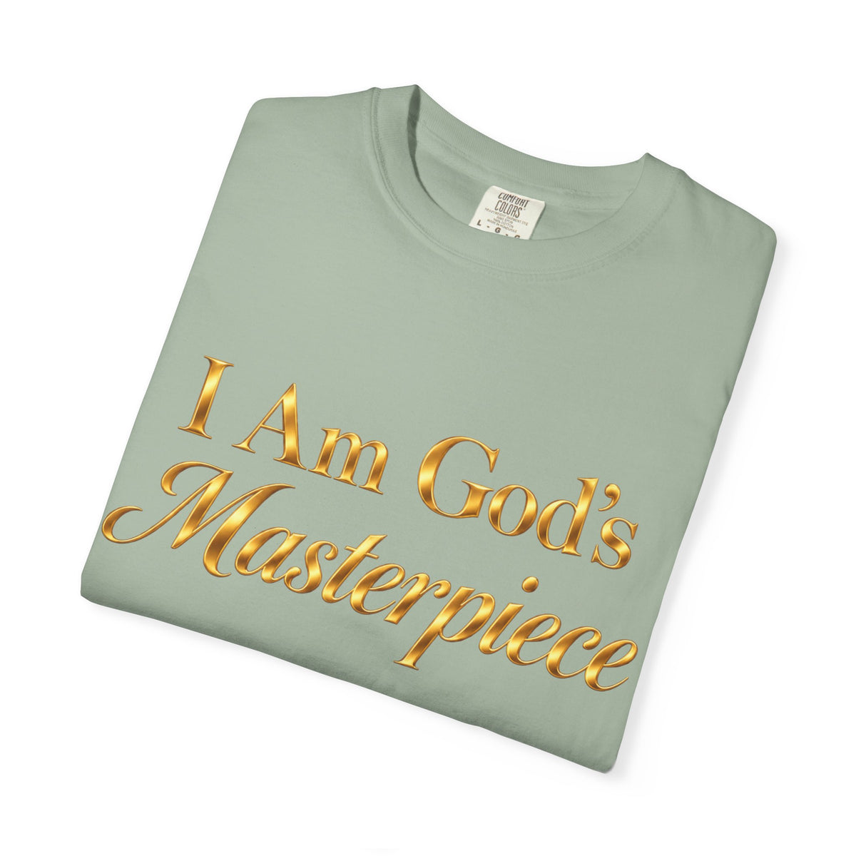 I Am God’s Masterpiece T-Shirt — Gold Script Christian Faith Tee (Psalm 139:14)