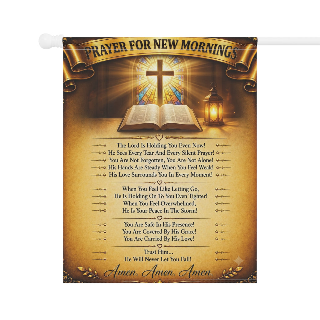 Garden Flag — "Prayer For New Mornings" Inspirational Garden Banner with Cross & Psalm Text