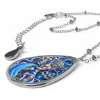 Aquarius Zodiac Oval Necklace — Silver Teardrop Pendant with Water-Bearer Design