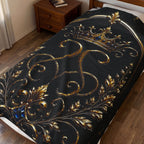 Regal Crown Velvet Plush Blanket — Gold Baroque Royal Throw