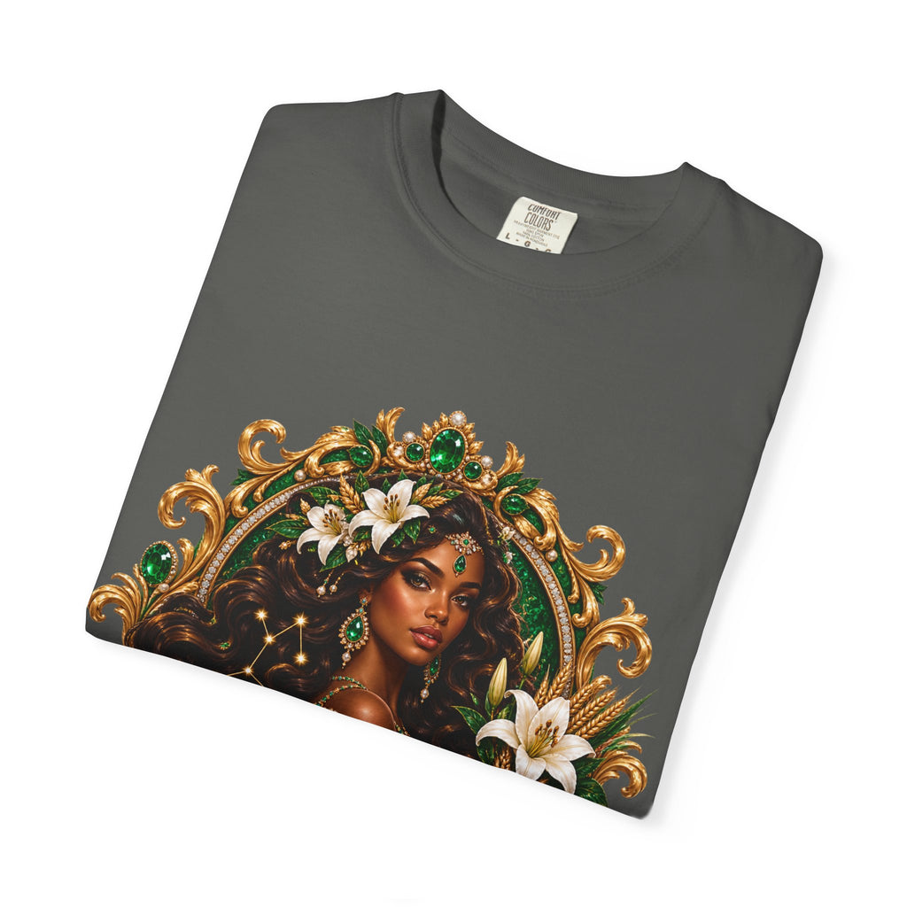 Virgo Zodiac T-Shirt — Elegant Virgo Goddess & Owl Horoscope Tee
