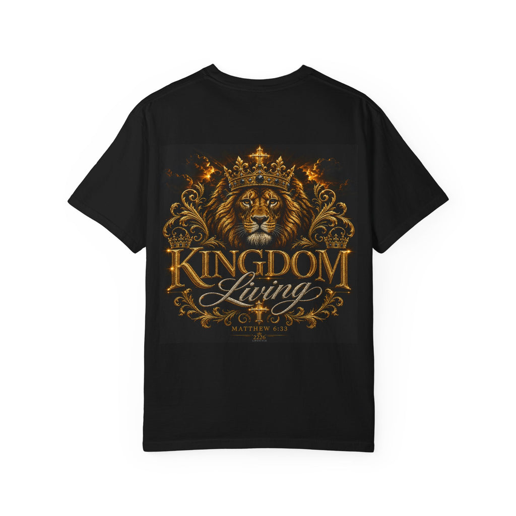 Kingdom Living Lion T-Shirt — Crowned Lion Faith Design (Matthew 6:33)