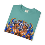 Gemini Zodiac T-Shirt — Bold Blue & Gold Twin Portrait Tee
