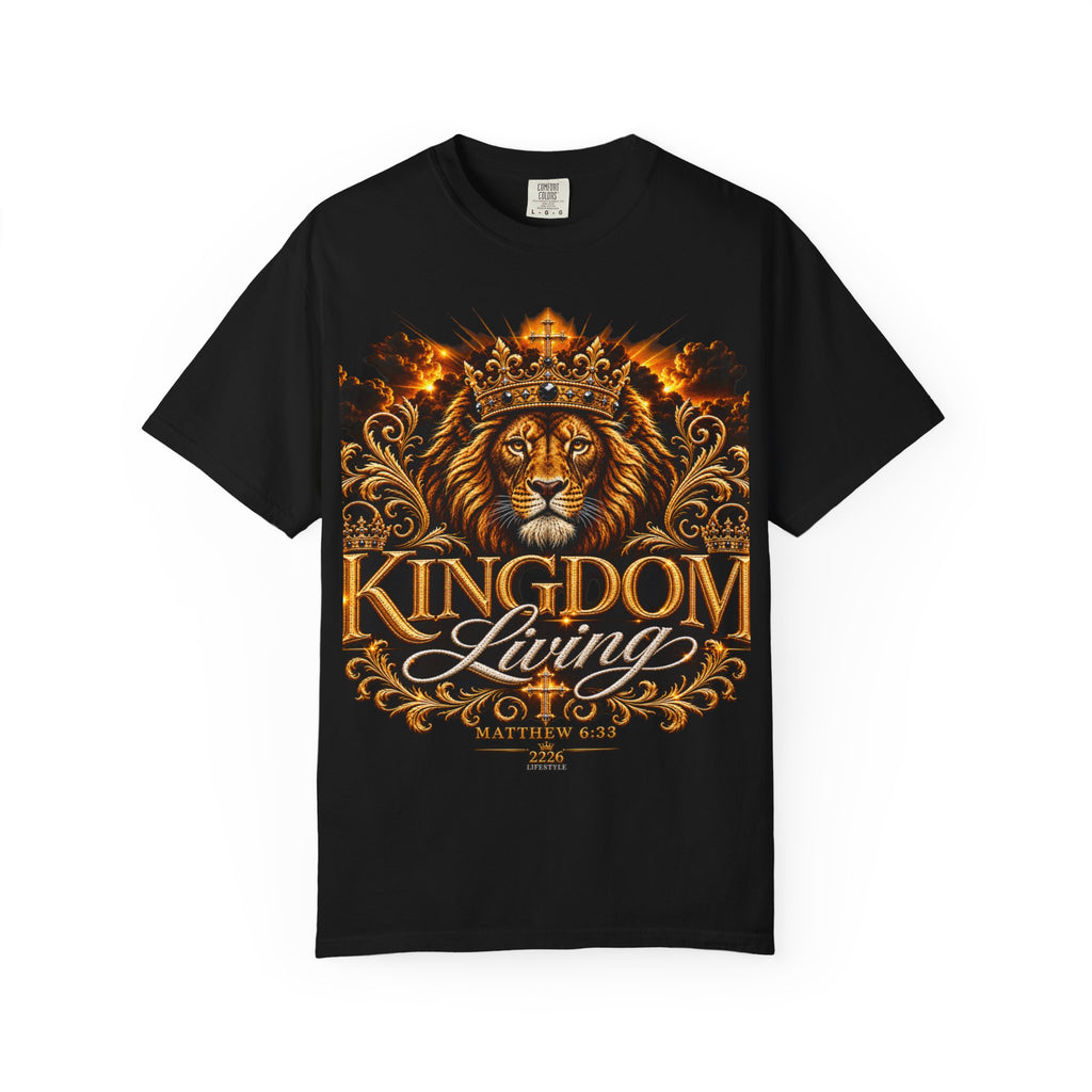 Kingdom Living Lion T-Shirt — Crowned Lion Faith Design (Matthew 6:33)