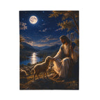 Velveteen Plush Blanket — "The Good Shepherd" Religious Throw (Jesus with Lambs, Moonlit Scene)