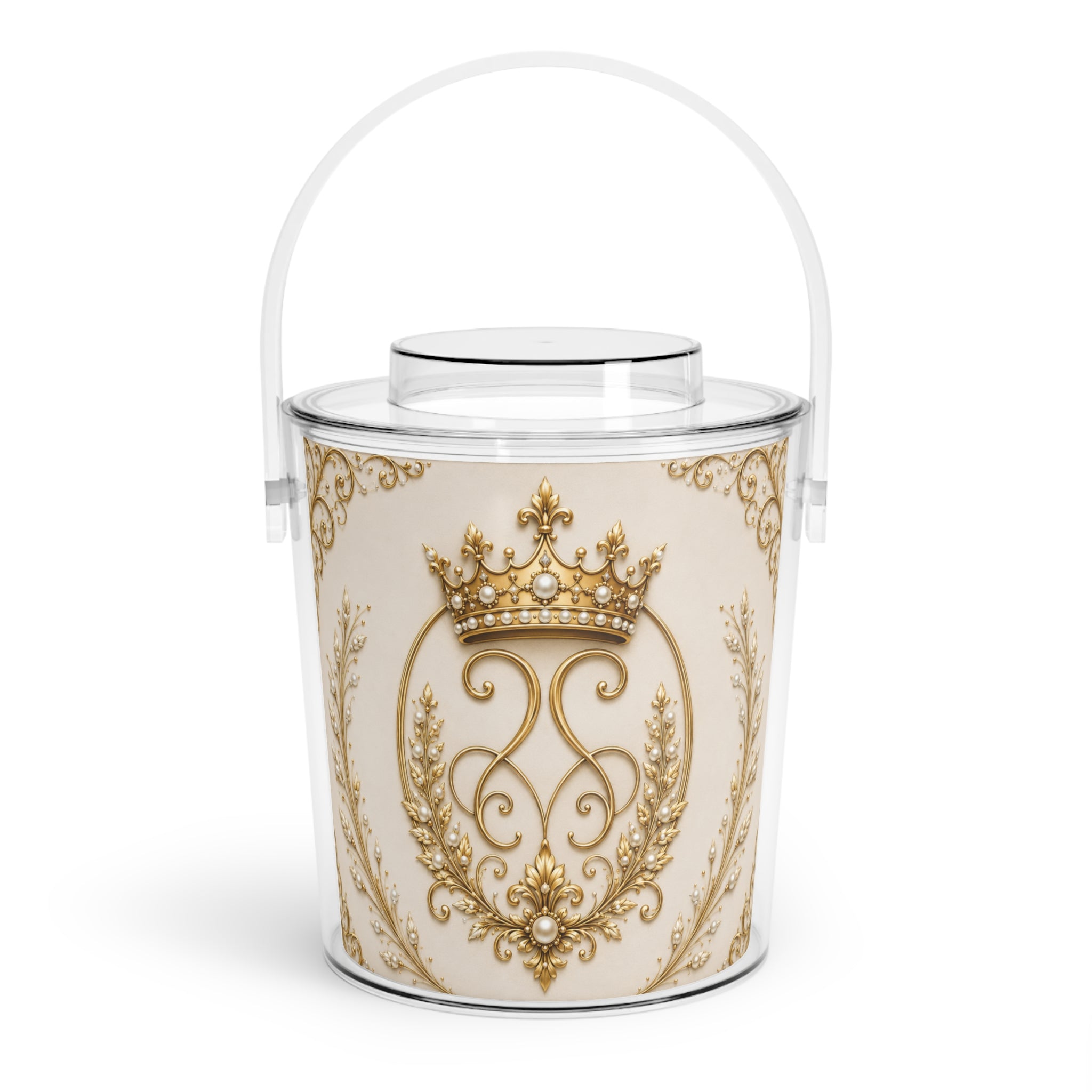 Regal Gold Crown Ice Bucket with Tongs — Vintage Ornate Bar Accessory