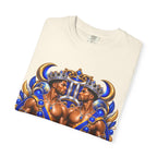 Gemini Zodiac T-Shirt — Bold Blue & Gold Twin Portrait Tee