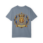 Lion Crest T-Shirt — Regal Crowned Lion with "Faith • Purpose • Peace" Back Graphic