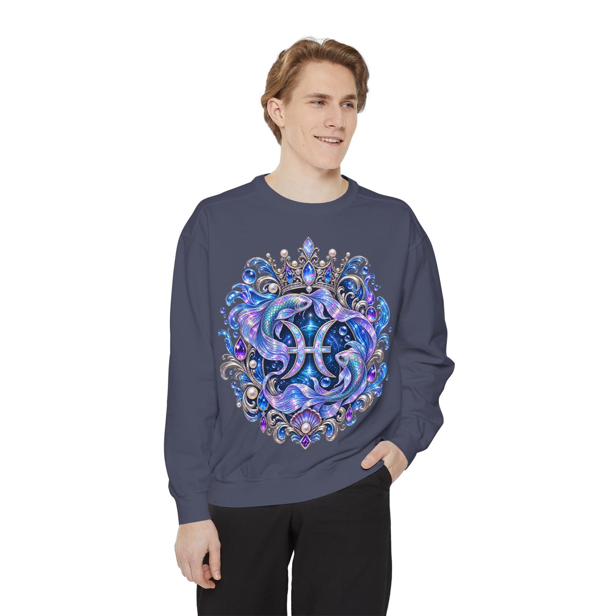 Pisces Zodiac Sweatshirt — Cosmic Blue Pisces Shark Astrological Crewneck