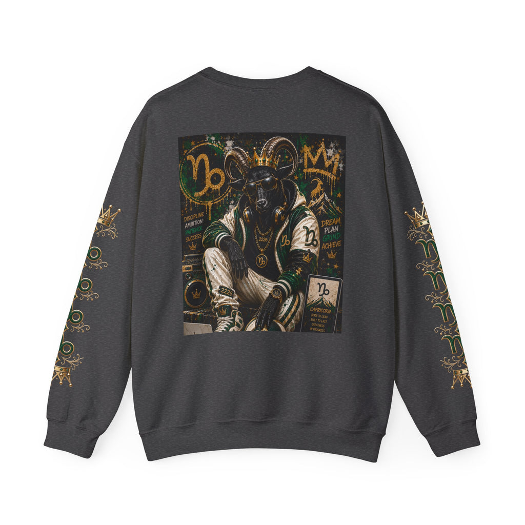 Capricorn Hip-Hop Crewneck Sweatshirt — Zodiac Goat Graphic Pullover