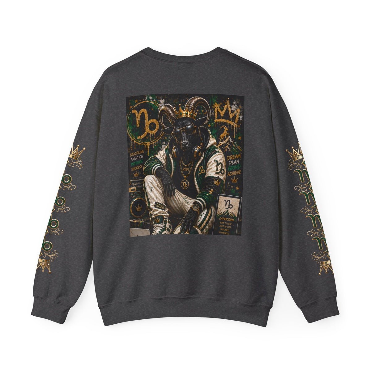 Capricorn Hip-Hop Crewneck Sweatshirt — Zodiac Goat Graphic Pullover