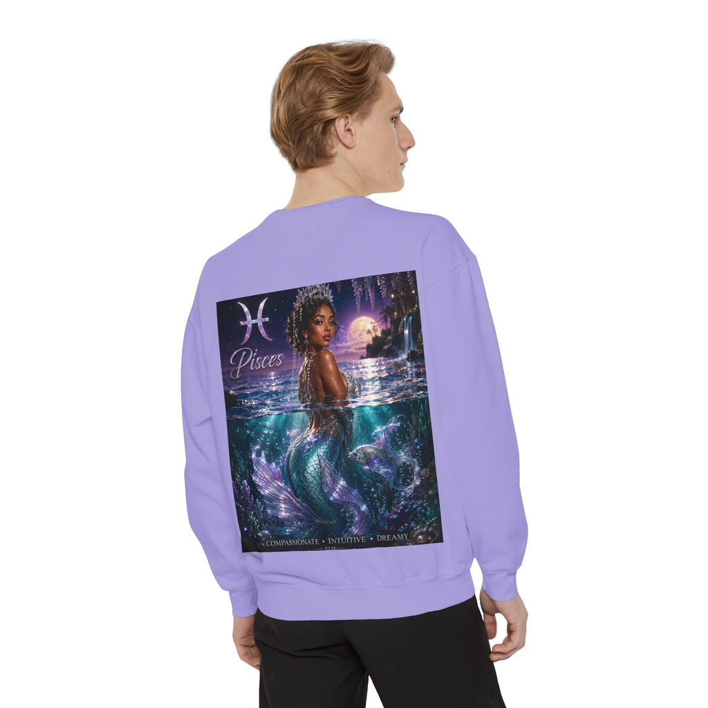 Pisces Mermaid Zodiac Sweatshirt — Pisces Symbol & 'Pisces' Artwork