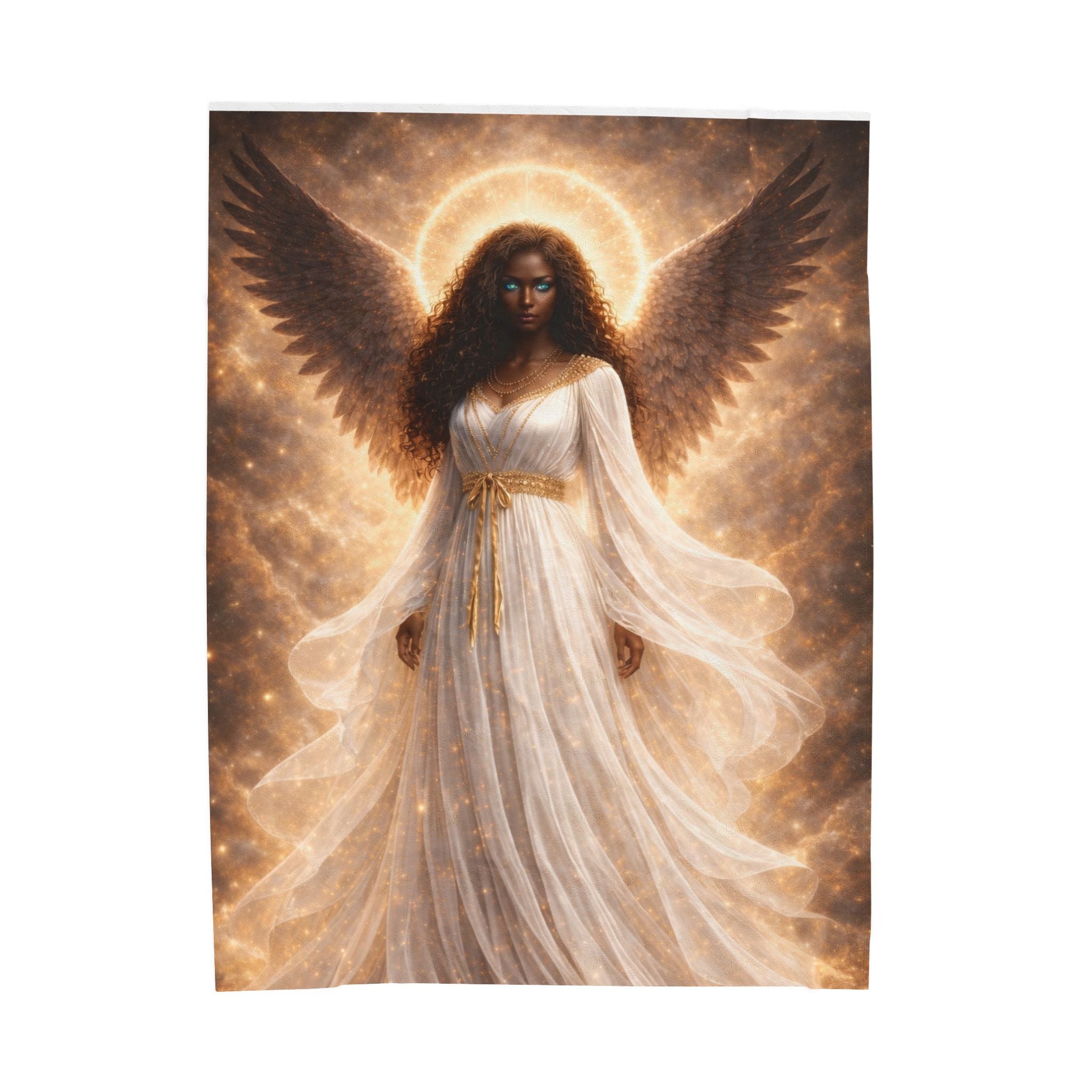 Angel of Light Velveteen Plush Blanket — Ethereal Golden Halo Throw for Spiritual Comfort, Gift
