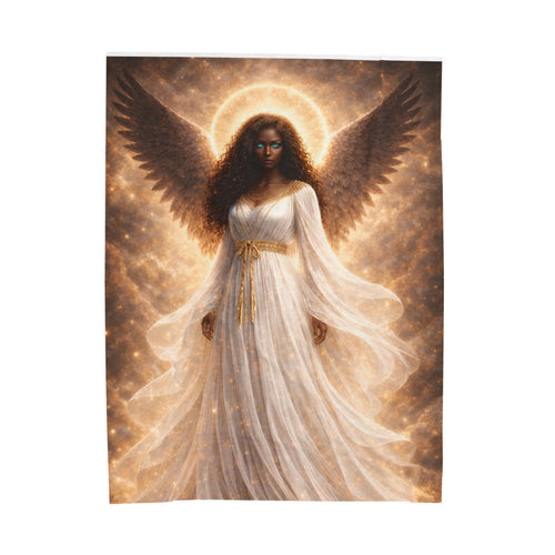 Angel of Light Velveteen Plush Blanket — Ethereal Golden Halo Throw for Spiritual Comfort, Gift