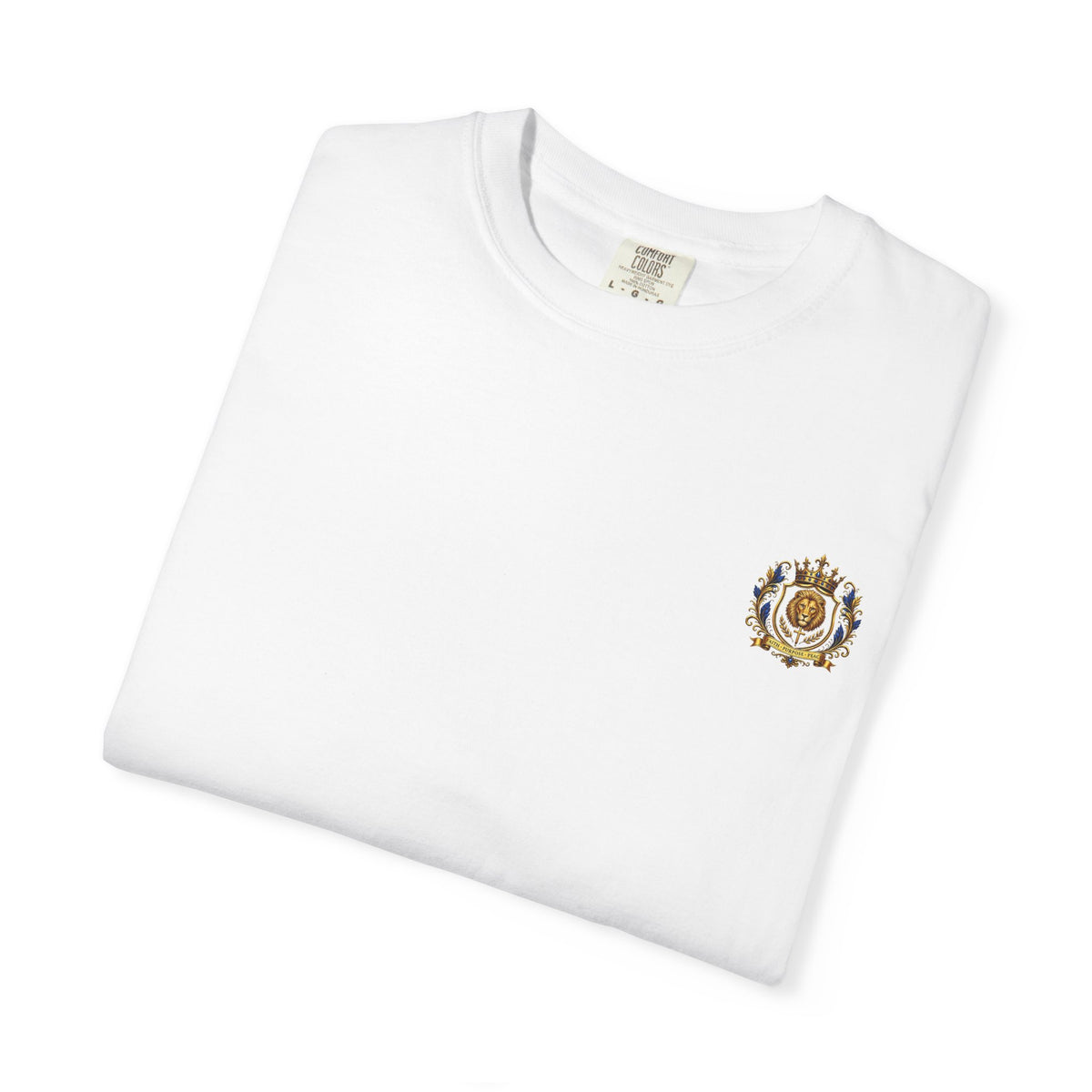 Lion Crest T-Shirt — Regal Crowned Lion with "Faith • Purpose • Peace" Back Graphic