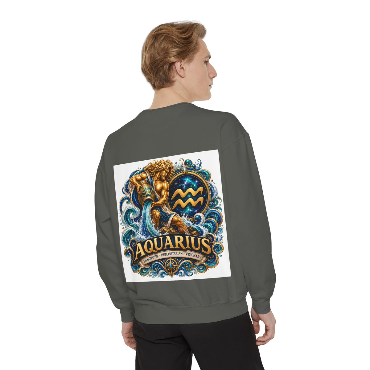 Aquarius Zodiac Sweatshirt — Water Bearer Astrology Graphic Crewneck