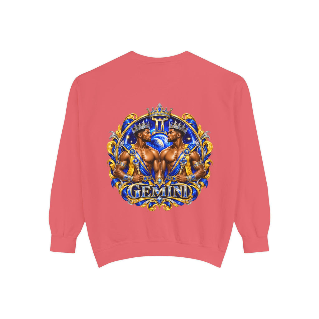 Gemini Zodiac Sweatshirt — Royal Blue & Gold Twin Symbol Crewneck