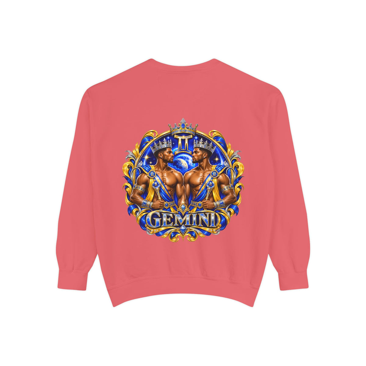 Gemini Zodiac Sweatshirt — Royal Blue & Gold Twin Symbol Crewneck