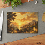 Glass Cutting Board - Golden Sunset Coastal Landscape Print, Tempered Glass Kitchen Board