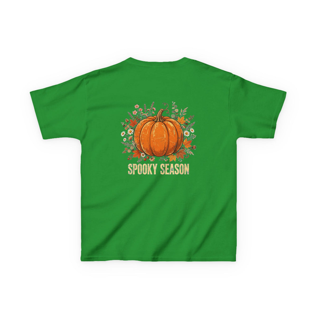 Kids Halloween Tee — Cute Ghost Holding Pumpkin "Spooky Season"