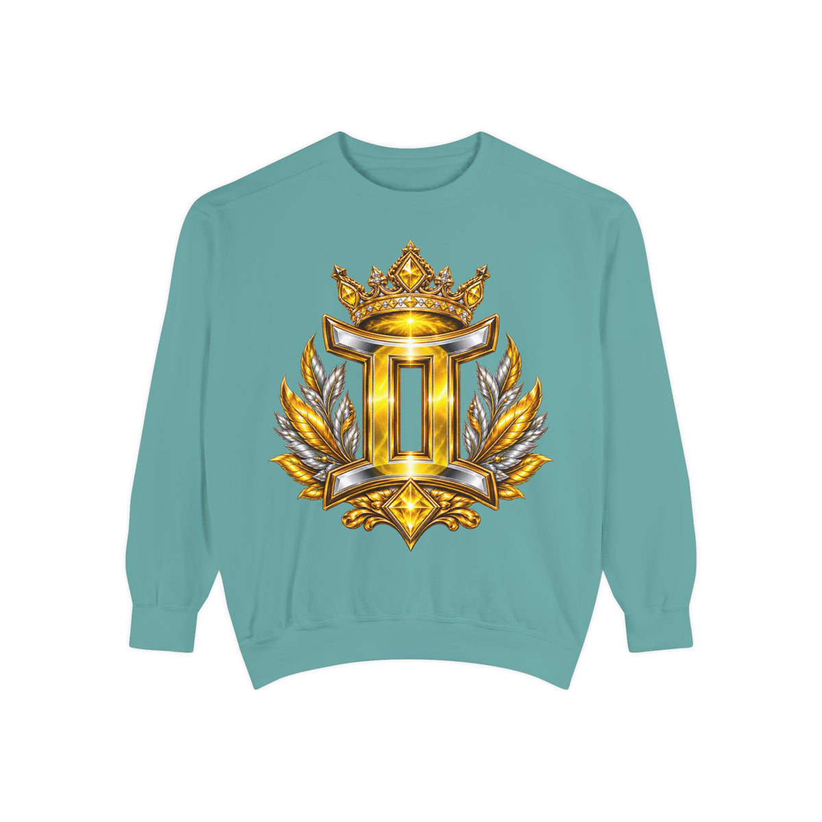 Gemini Zodiac Sweatshirt — Ornate Gold & Blue Gemini Crest