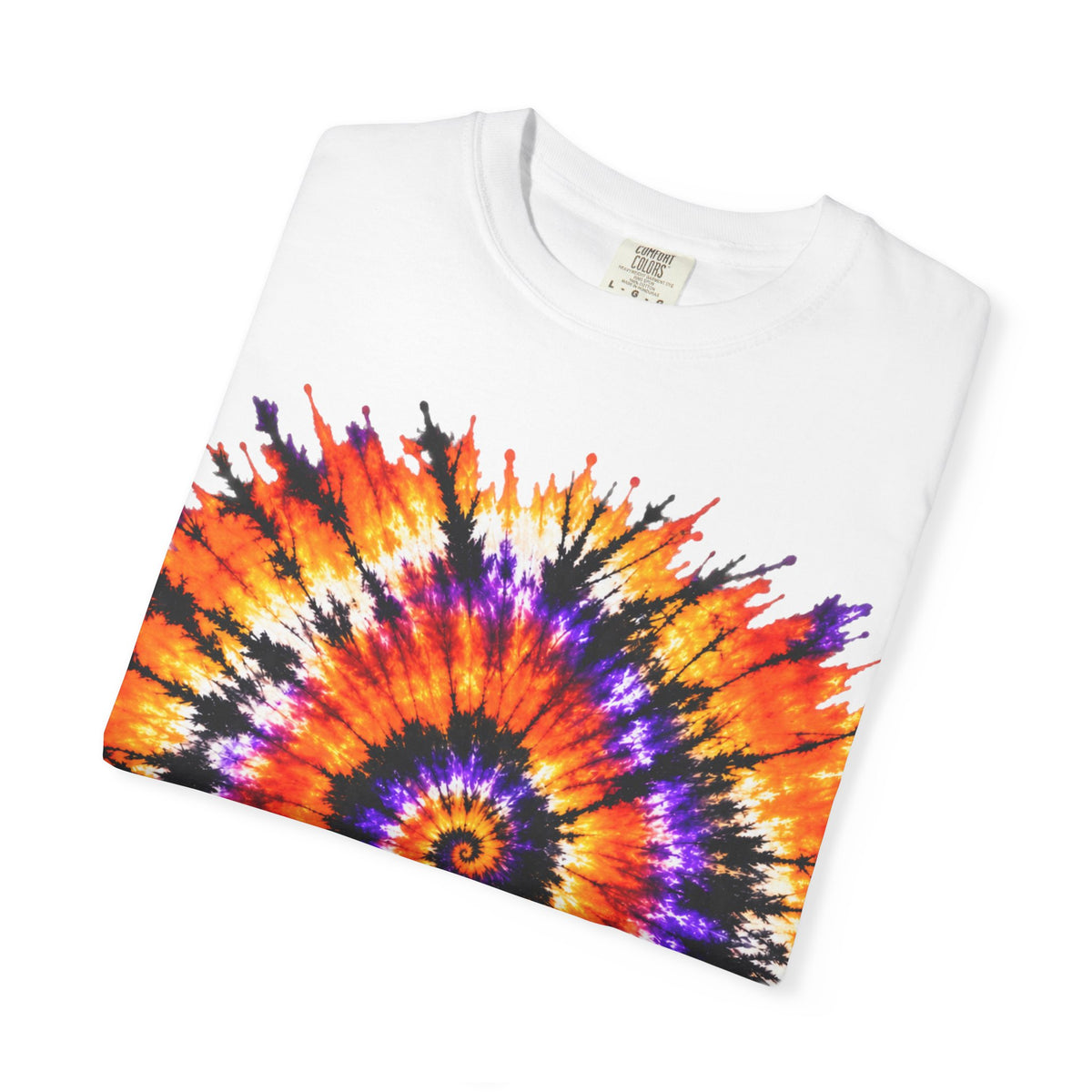 Tie-Dye Spiral T-Shirt — Orange Purple Psychedelic Graphic Tee