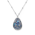 Pisces Oval Zodiac Necklace — Silver Teardrop Pendant with Pisces Artwork