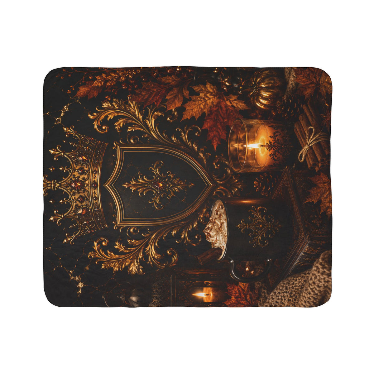 Royal Fall Sherpa Blanket – Crown & Candle Autumn Throw