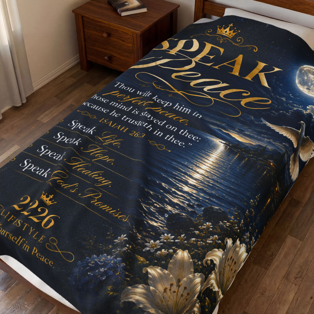 Speak Peace Velveteen Plush Blanket — Inspirational Bible Verse Isaiah 26:3 Comfort Throw