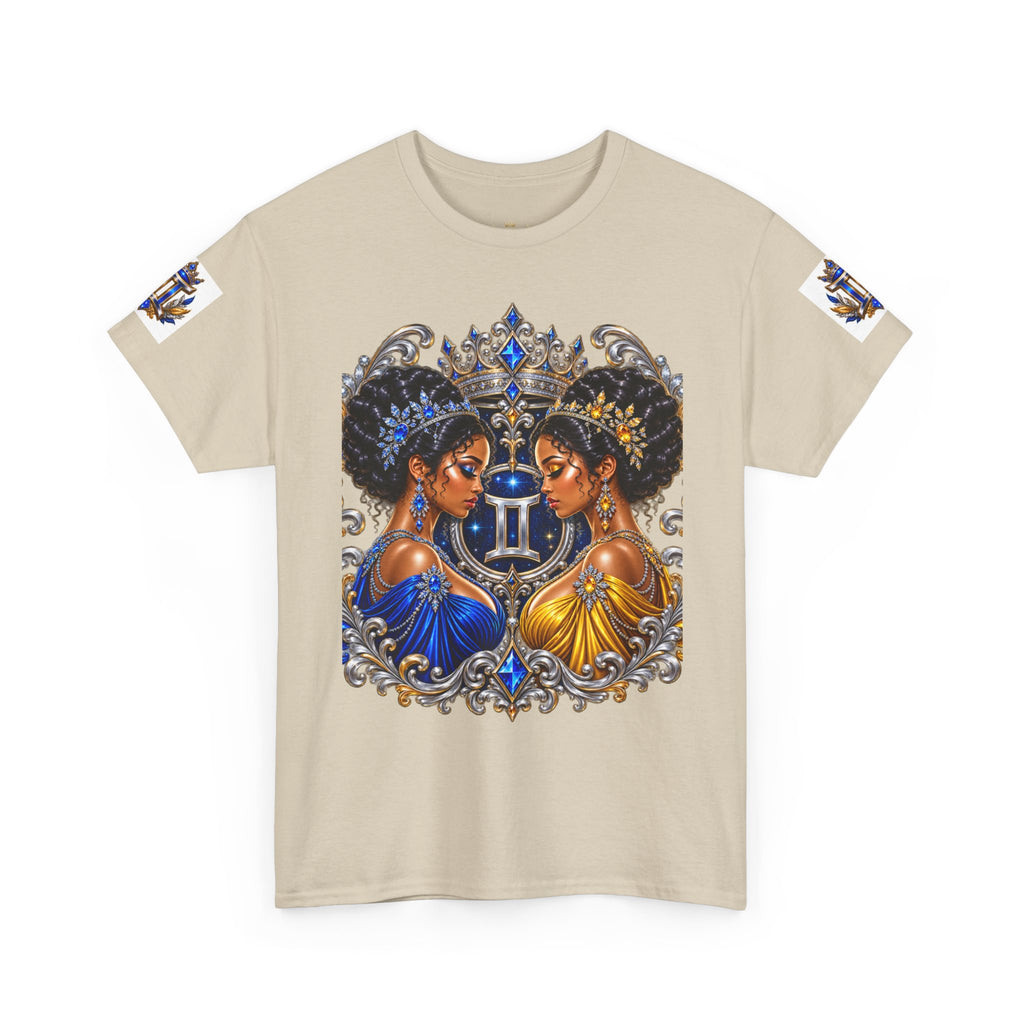 Gemini Zodiac Tee — Twin Sisters Astrology T‑Shirt (Blue & Gold)