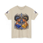 Gemini Zodiac Tee — Twin Sisters Astrology T‑Shirt (Blue & Gold)