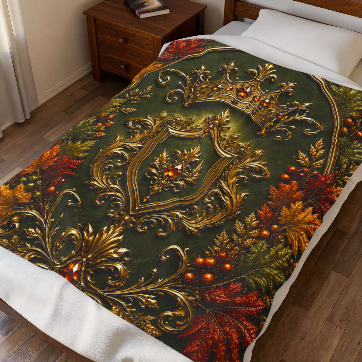 Regal Autumn Crest Velveteen Plush Blanket