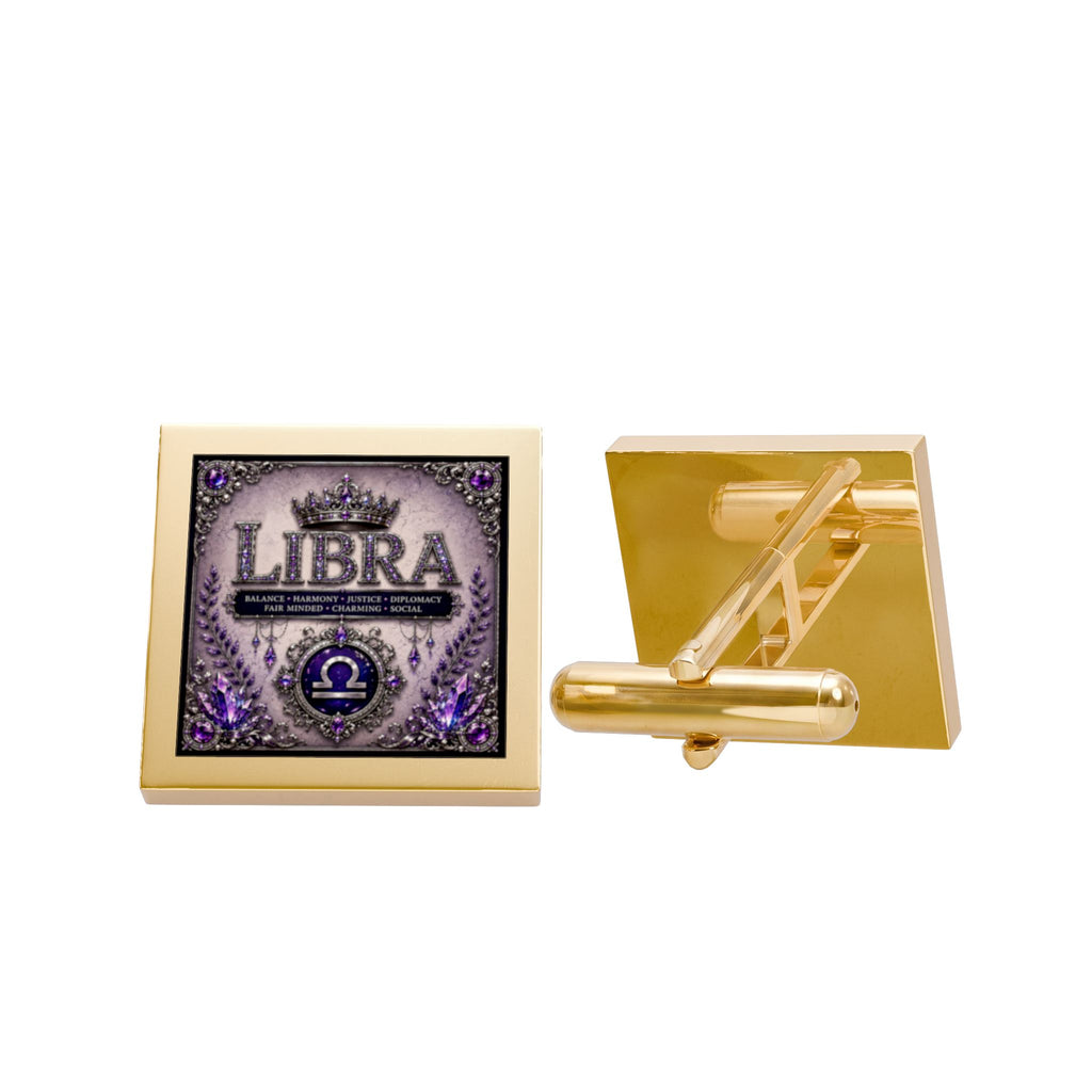 Libra Zodiac Cufflinks - Gold Square Astrology Gift for Men
