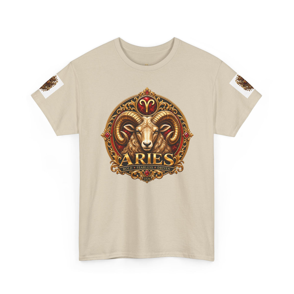 Aries Zodiac T‑Shirt — Mythic Ram Astrology Tee with 'ARIES' Emblem