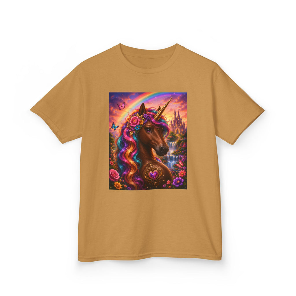 Kids Brown Unicorn Tee — Rainbow Fantasy Magical Horse Shirt