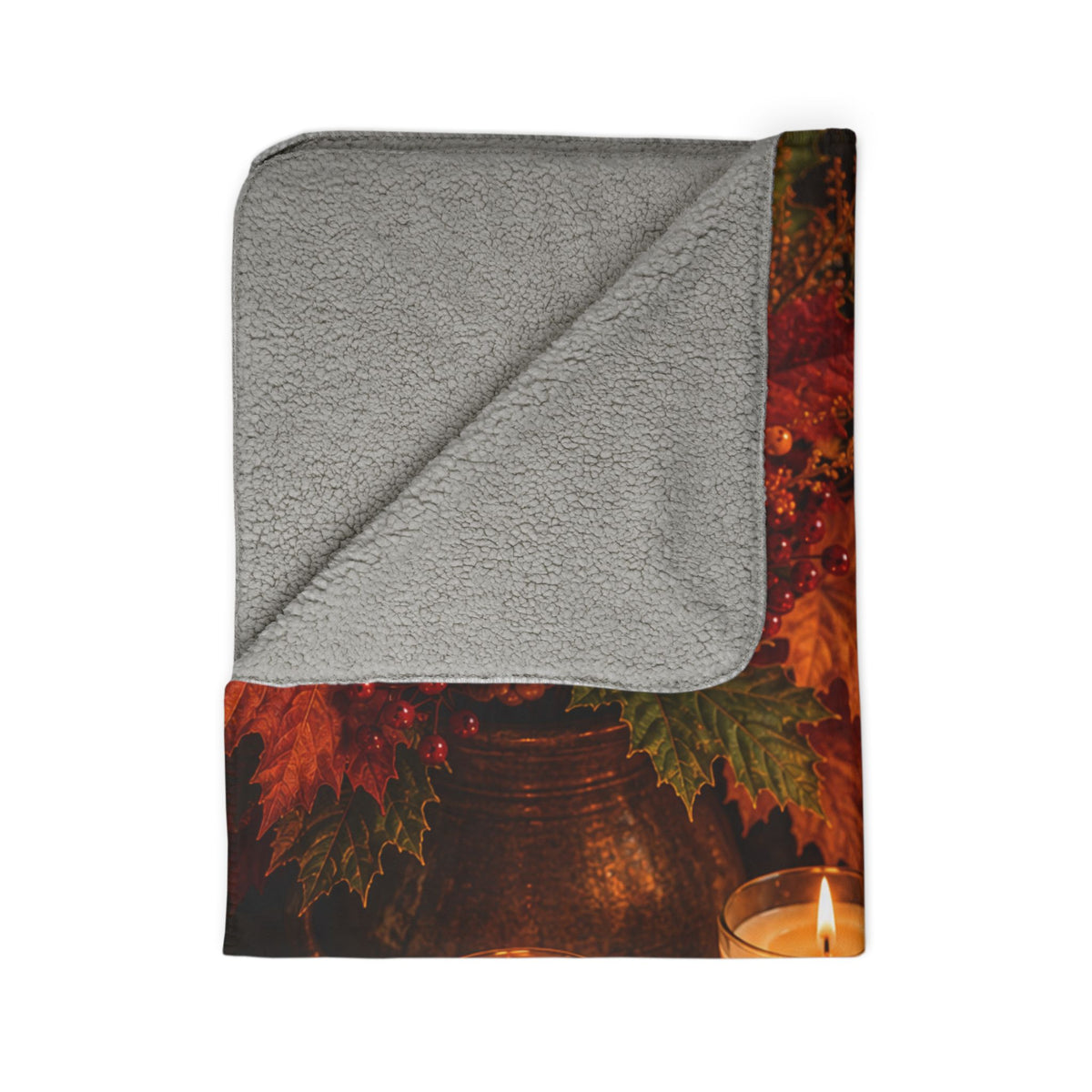 Autumn Candlelight Sherpa Blanket — Cozy Fall Leaves & Pumpkin Throw