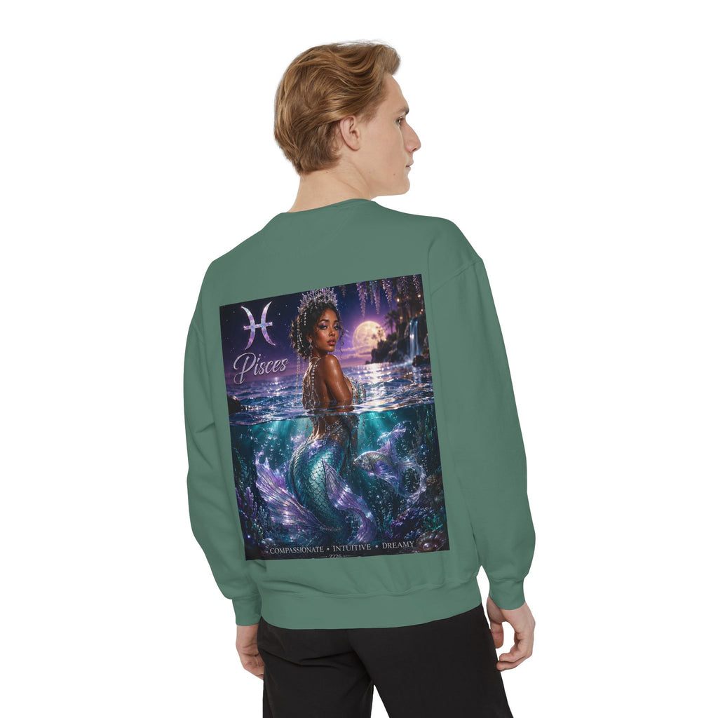 Pisces Mermaid Zodiac Sweatshirt — Pisces Symbol & 'Pisces' Artwork
