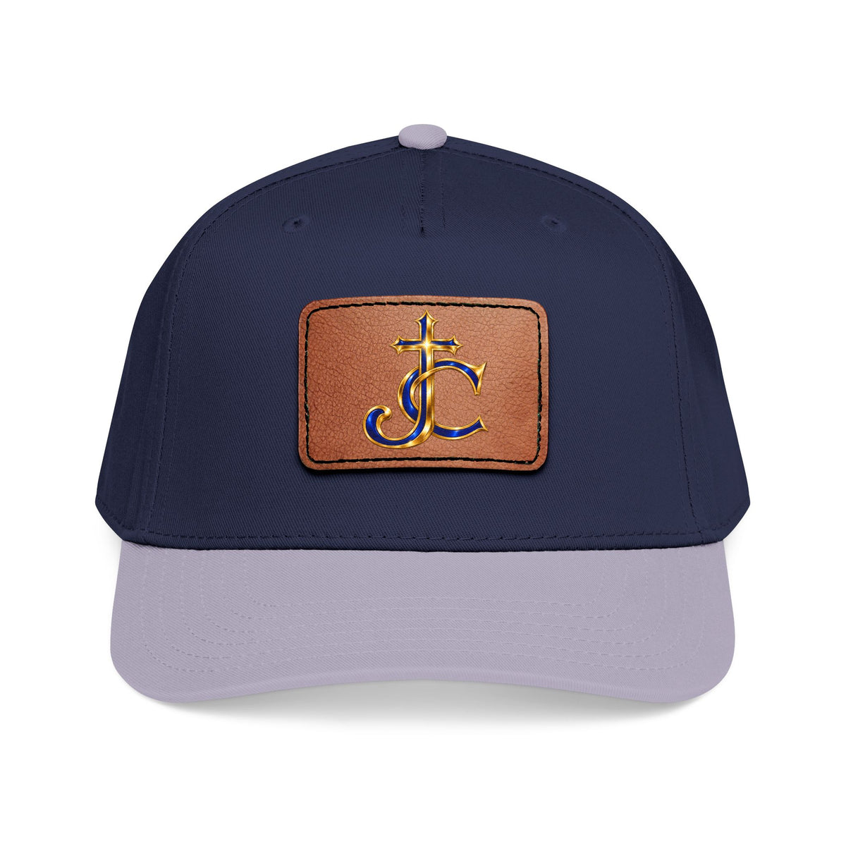 Leather Patch Baseball Cap with a Cross JC Monogram — Classic Casual Hat