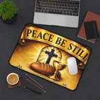 Peace Be Still Desk Mat — Christian Cross, Bread & Chalice Spiritual Mouse Pad