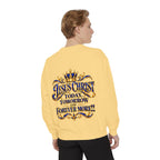 Religious Sweatshirt — “Jesus Christ Today, Tomorrow and Forever More” Crown Graphic