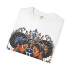 Gemini Zodiac Twin Queens T-Shirt — Elegant Blue & Gold Astrology Tee