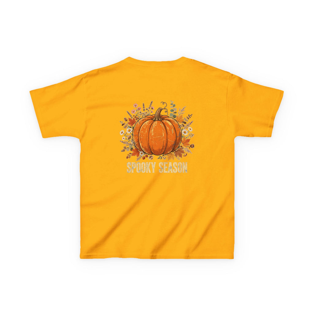 Kids Halloween Tee — Cute Ghost Holding Pumpkin "Spooky Season"