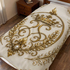 Royal Gold Crown Velveteen Plush Blanket — Ornate Baroque Throw for Luxurious Home Decor
