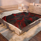Velveteen Plush Blanket — Luxe Red & Black Floral Swirl Throw